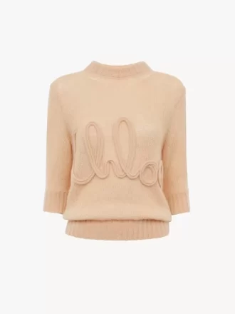 Elbow-sleeve logo sweater in alpaca wool & silk knit