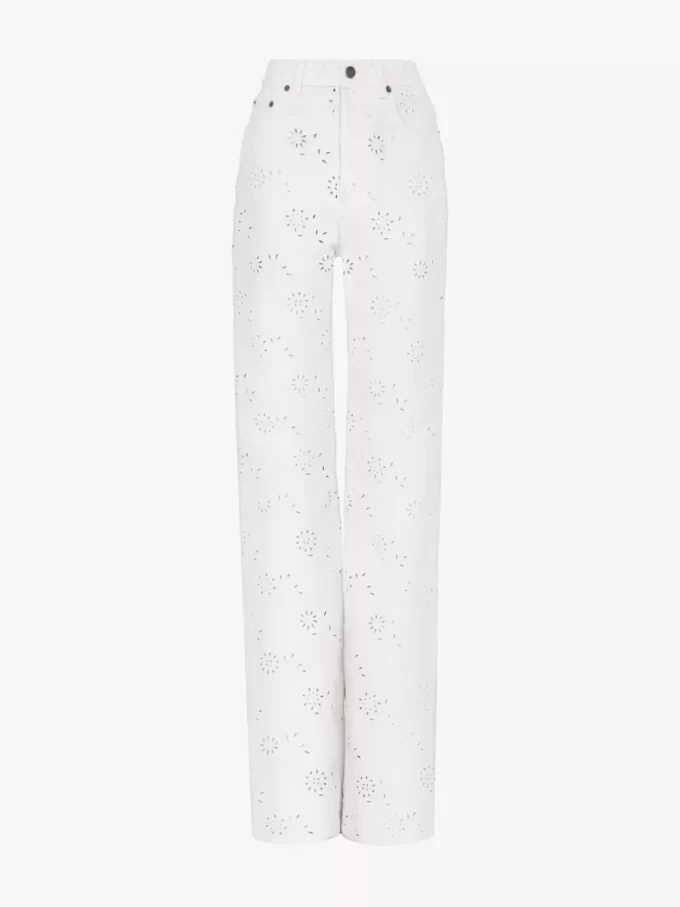 Embroidered cropped jeans in denim Embroidered cropped jeans in denim