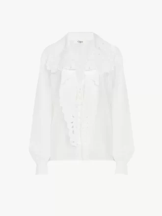 Embroidered lavallière shirt in cotton poplin