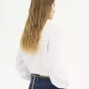 Embroidered lavallière shirt in cotton poplin