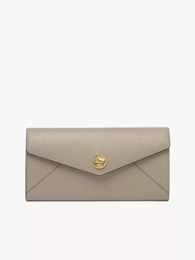 Envelope long wallet with flap in grained leather Envelope long wallet with flap in grained leather
