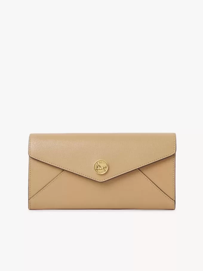 Envelope long wallet with flap in grained leather Envelope long wallet with flap in grained leather