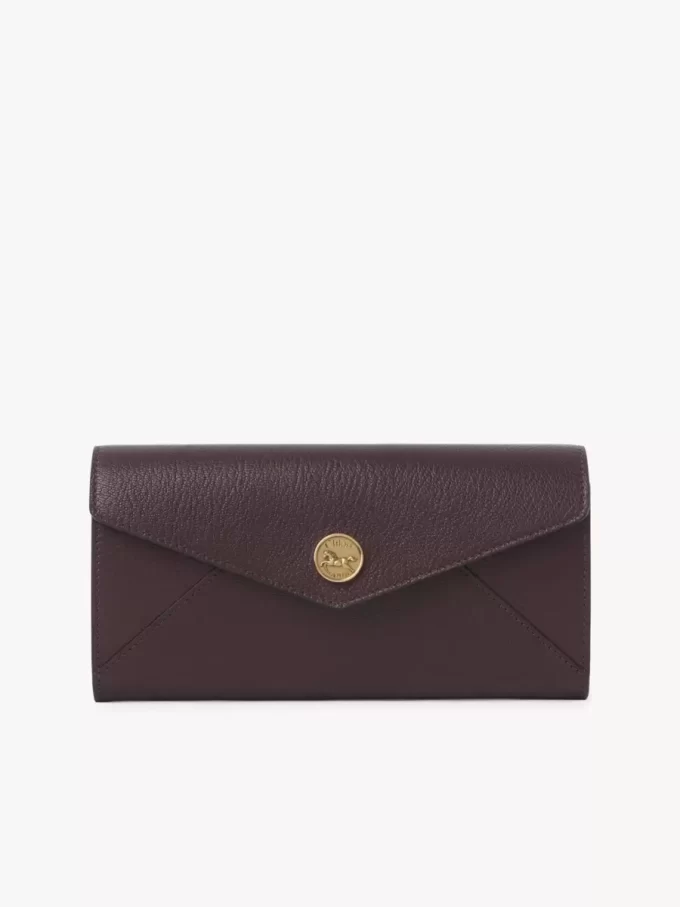 Envelope long wallet with flap in grained leather Envelope long wallet with flap in grained leather