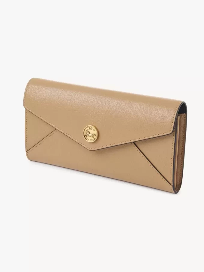 Envelope long wallet with flap in grained leather Envelope long wallet with flap in grained leather