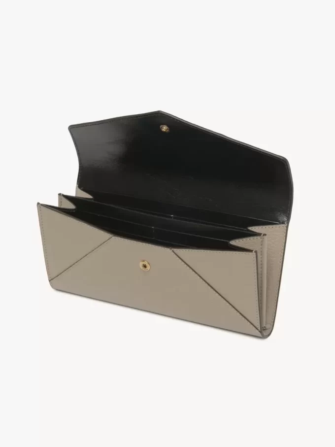Envelope long wallet with flap in grained leather Envelope long wallet with flap in grained leather