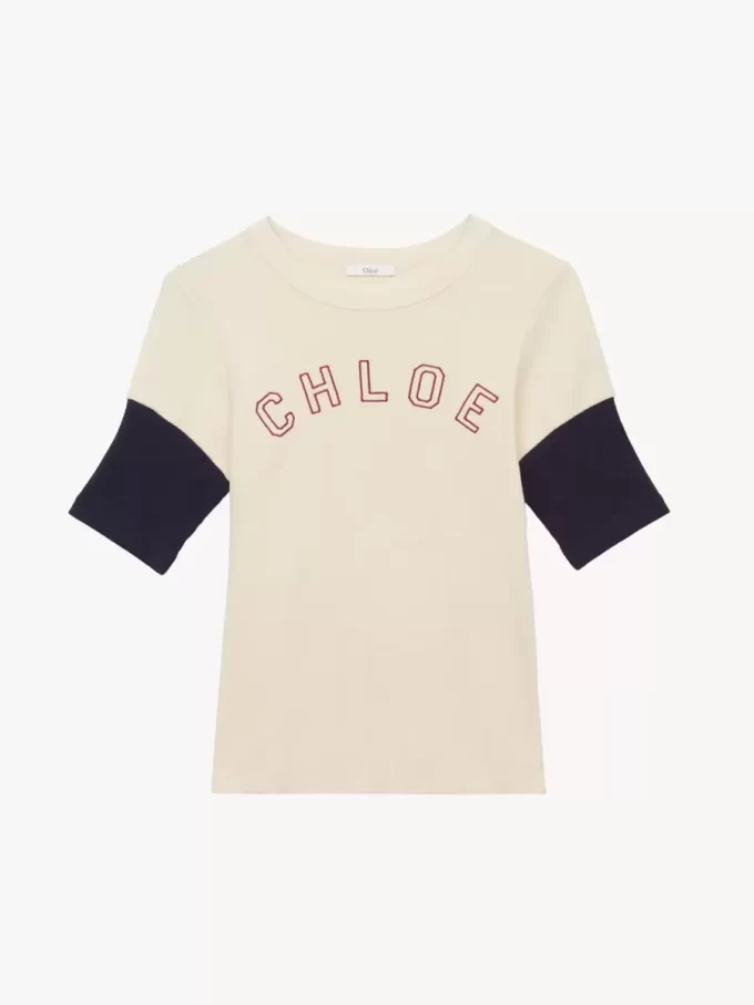Fitted logo T-shirt in flamé cotton wool Fitted logo T-shirt in flamé cotton wool