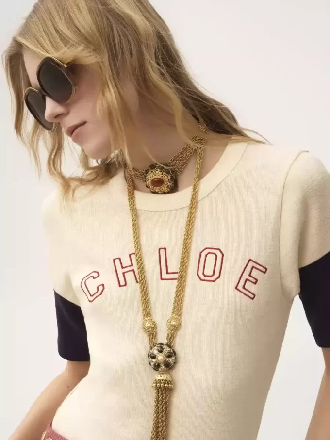 Fitted logo T-shirt in flamé cotton wool Fitted logo T-shirt in flamé cotton wool