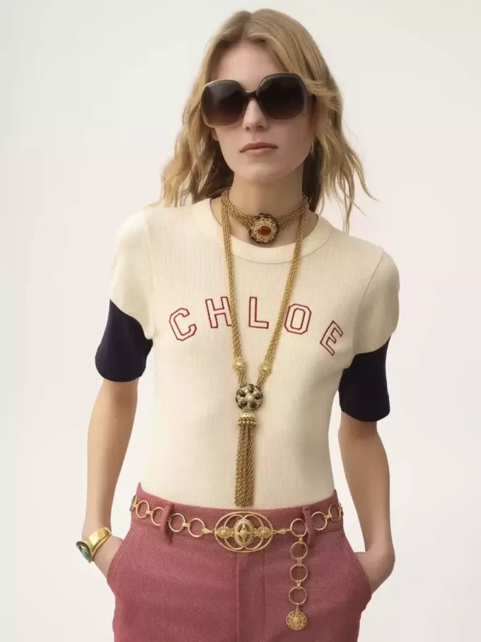 Fitted logo T-shirt in flamé cotton wool Fitted logo T-shirt in flamé cotton wool