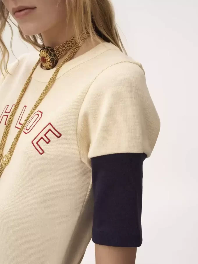 Fitted logo T-shirt in flamé cotton wool Fitted logo T-shirt in flamé cotton wool