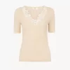 Fitted short-sleeve top in guipure lace wool knit Fitted short-sleeve top in guipure lace wool knit