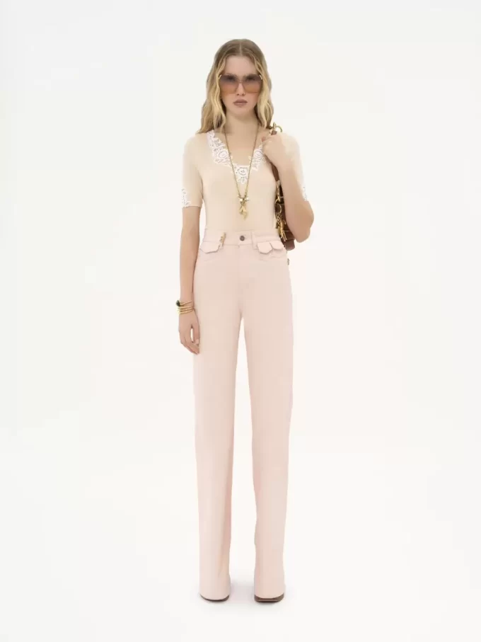 Fitted short-sleeve top in guipure lace wool knit Fitted short-sleeve top in guipure lace wool knit