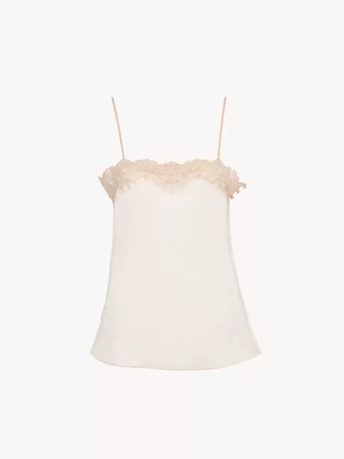 Fitted tank top in embroidered lace Fitted tank top in embroidered lace