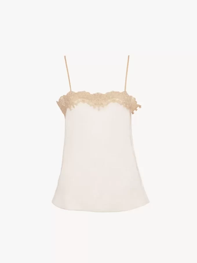 Fitted tank top in embroidered lace Fitted tank top in embroidered lace