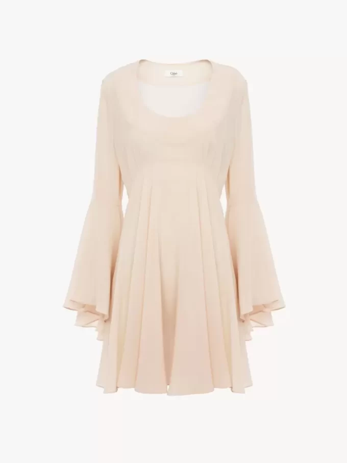 Flared mini dress in silk georgette Flared mini dress in silk georgette