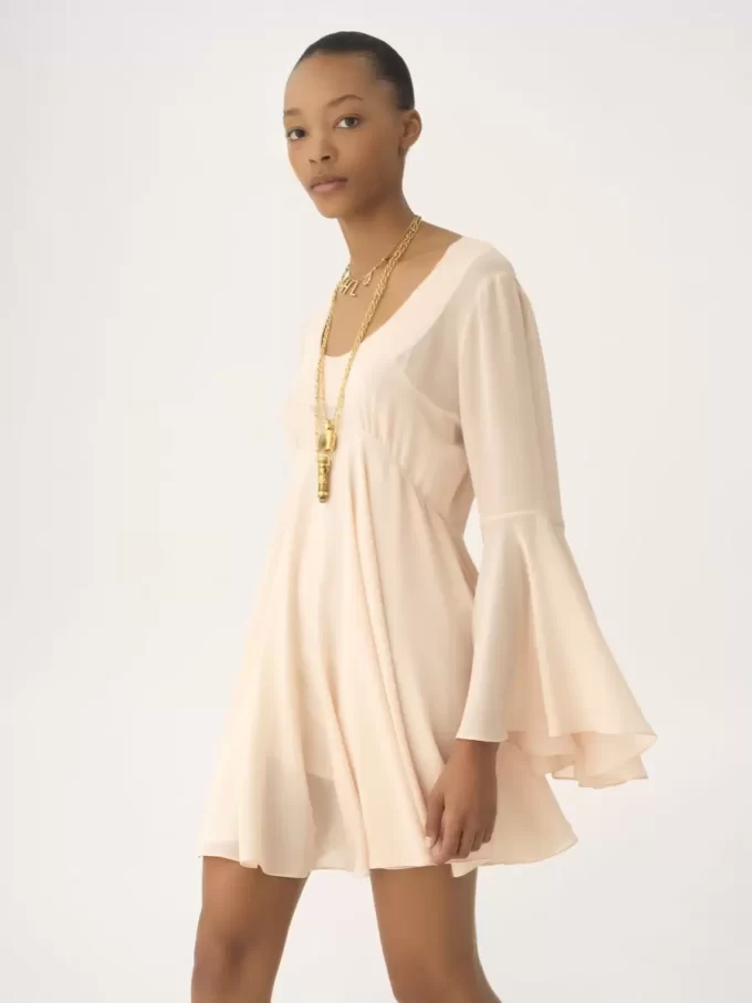 Flared mini dress in silk georgette Flared mini dress in silk georgette