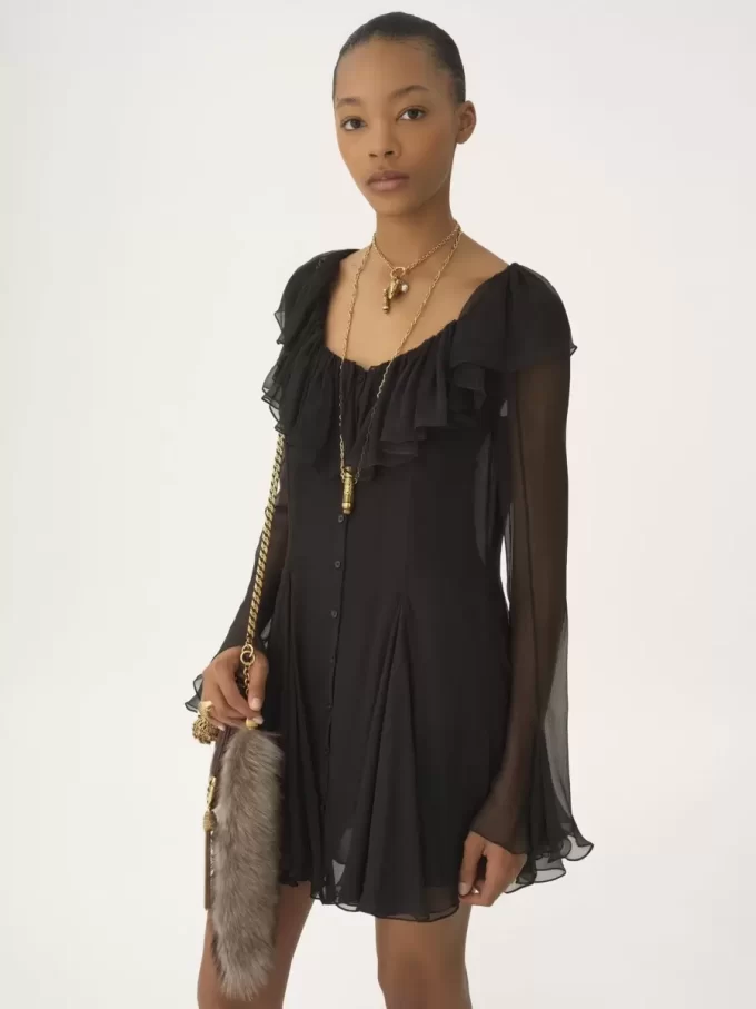 Flared mini dress in silk mousseline Flared mini dress in silk mousseline