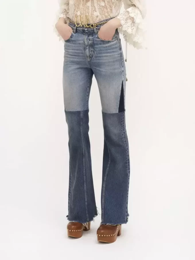 Flared patchwork jeans in denim Flared patchwork jeans in denim