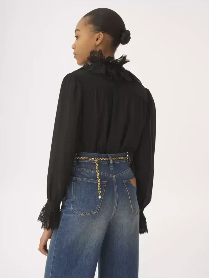 Fluid blouse in silk georgette & lace Fluid blouse in silk georgette & lace