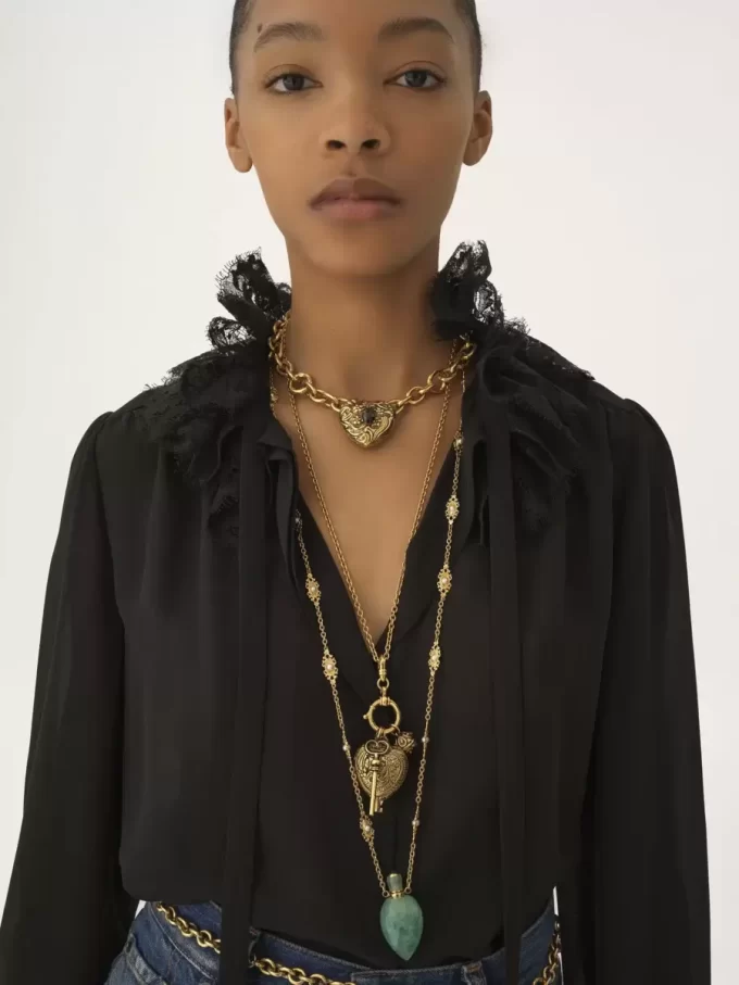 Fluid blouse in silk georgette & lace Fluid blouse in silk georgette & lace