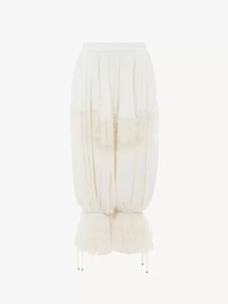 Fluid cropped pants in silk charmeuse & lace