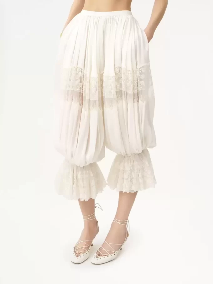 Fluid cropped pants in silk charmeuse & lace Fluid cropped pants in silk charmeuse & lace