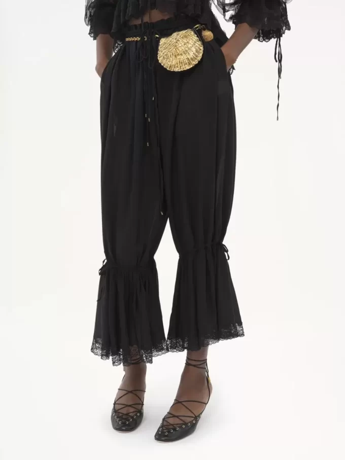 Fluid cropped pants in silk charmeuse & lace Fluid cropped pants in silk charmeuse & lace