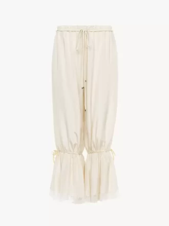 Fluid cropped pants in washed silk pongé & lace