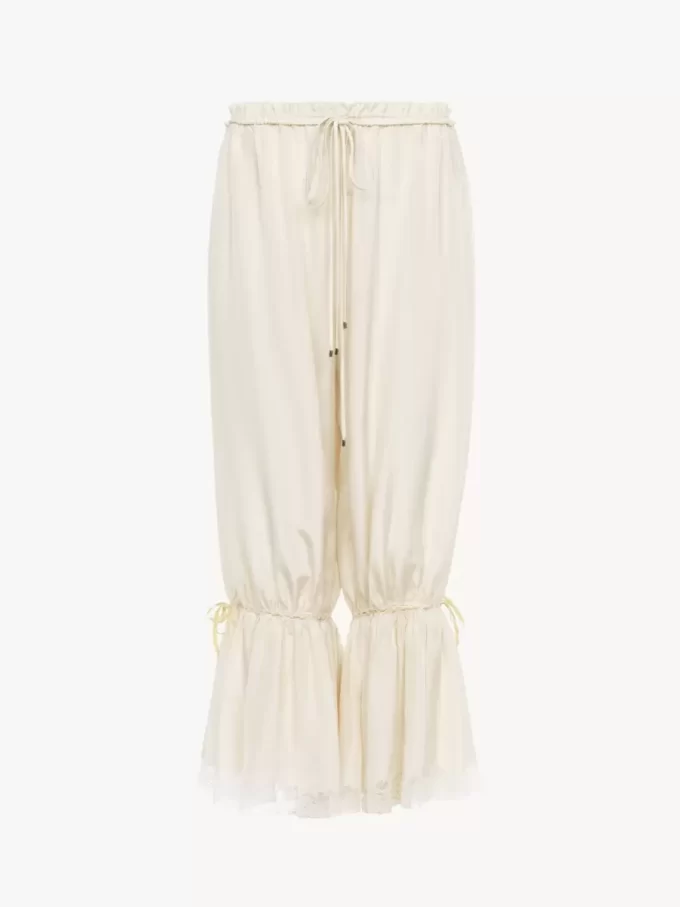 Fluid cropped pants in washed silk pongé & lace Fluid cropped pants in washed silk pongé & lace