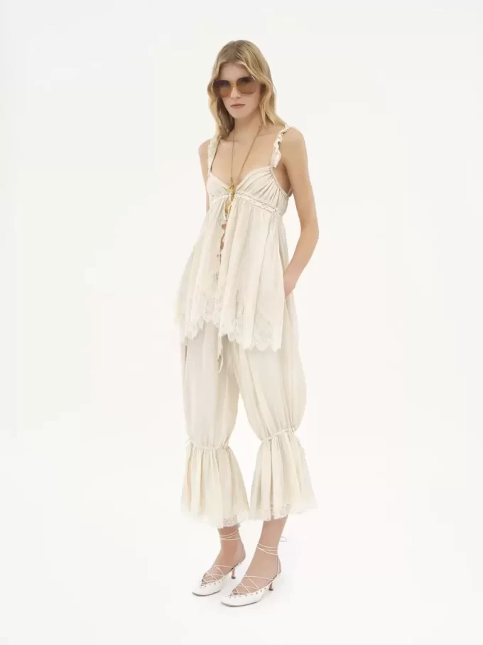 Fluid cropped pants in washed silk pongé & lace Fluid cropped pants in washed silk pongé & lace