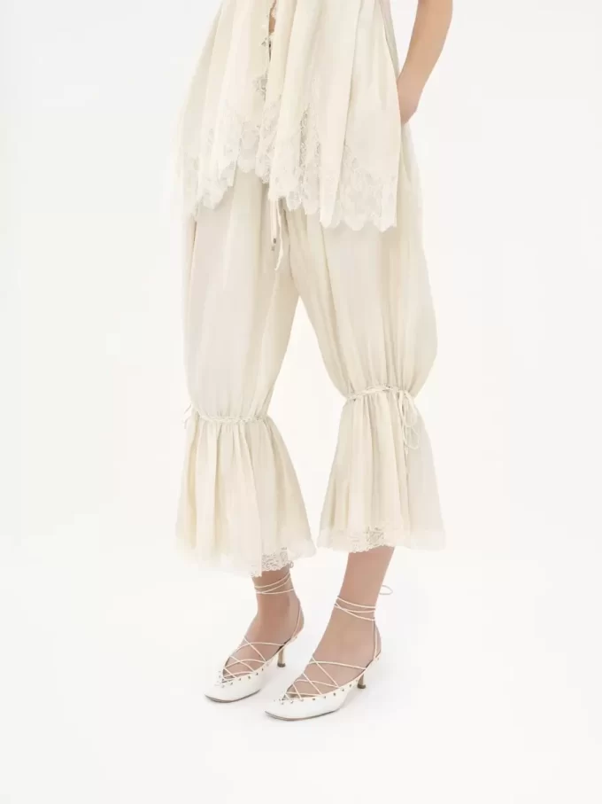Fluid cropped pants in washed silk pongé & lace Fluid cropped pants in washed silk pongé & lace