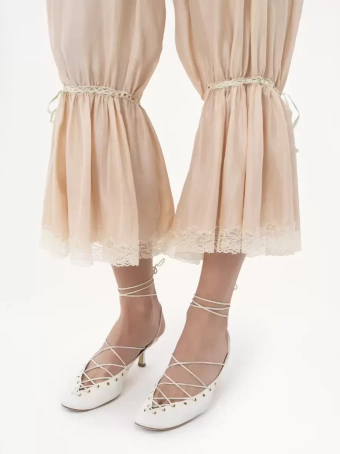 Fluid cropped pants in washed silk pongé & lace Fluid cropped pants in washed silk pongé & lace