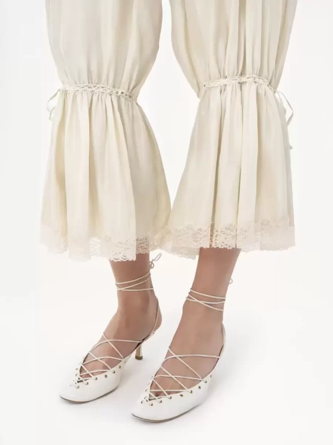 Fluid cropped pants in washed silk pongé & lace Fluid cropped pants in washed silk pongé & lace