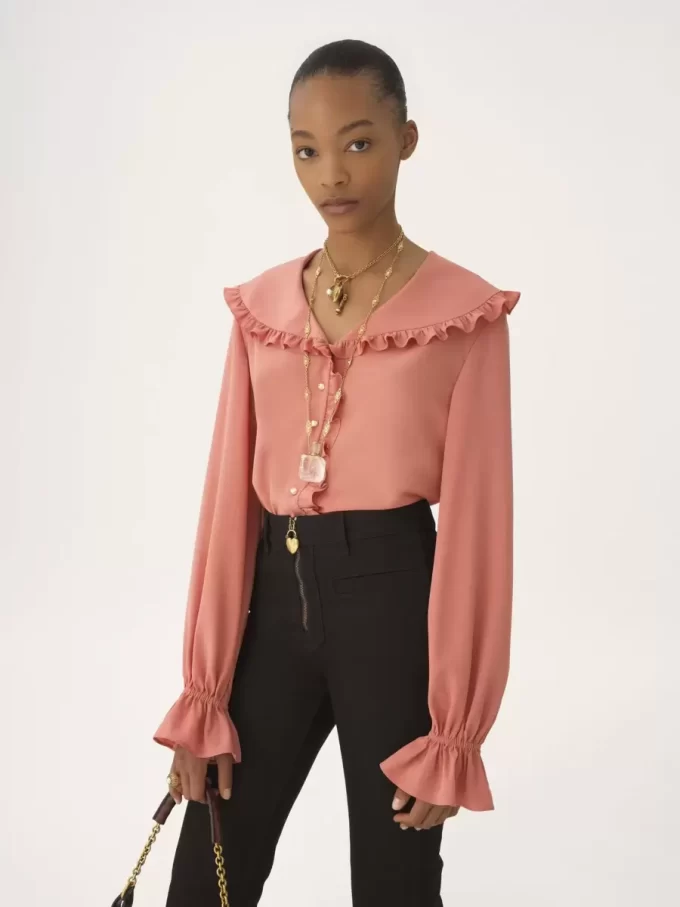 Fluid ruffle blouse in crêpe de chine Fluid ruffle blouse in crêpe de chine