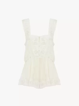 Fluid tank top in silk charmeuse & lace