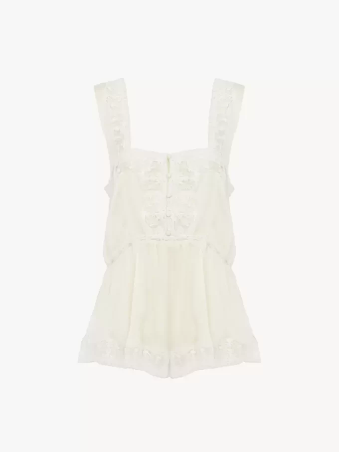 Fluid tank top in silk charmeuse & lace Fluid tank top in silk charmeuse & lace