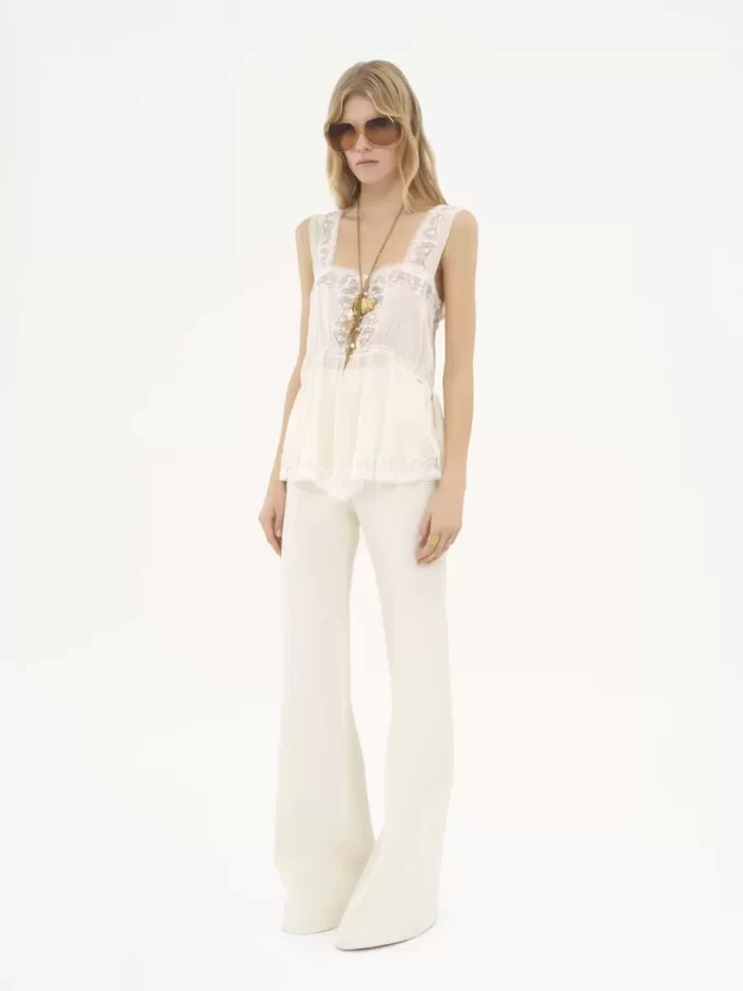 Fluid tank top in silk charmeuse & lace Fluid tank top in silk charmeuse & lace