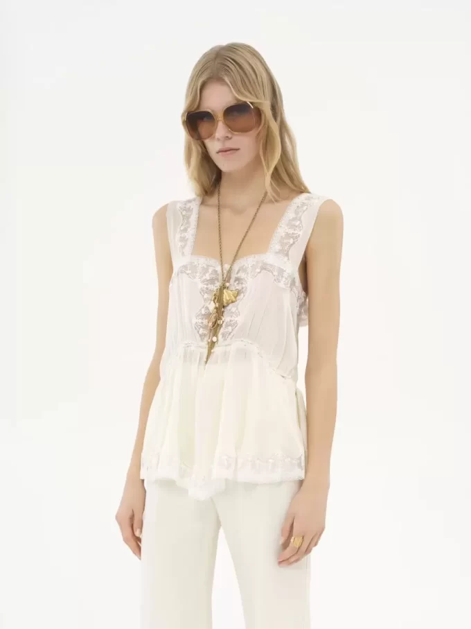Fluid tank top in silk charmeuse & lace Fluid tank top in silk charmeuse & lace