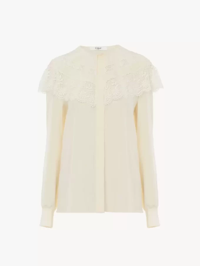 Gathered blouse in crêpe de chine & lace Gathered blouse in crêpe de chine & lace