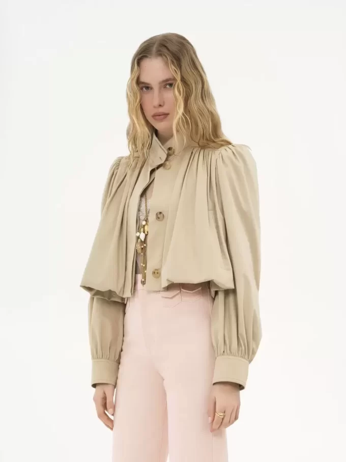 Gathered boule jacket in cotton gabardine Gathered boule jacket in cotton gabardine