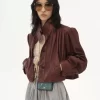 Gathered boule jacket in leather Gathered boule jacket in leather