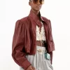 Gathered boule jacket in leather Gathered boule jacket in leather