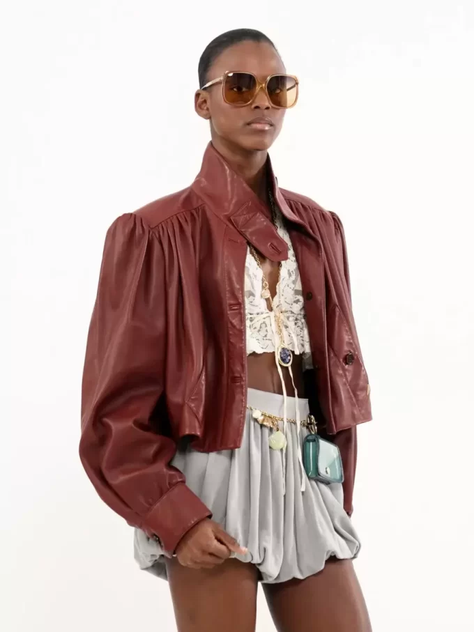Gathered boule jacket in leather Gathered boule jacket in leather