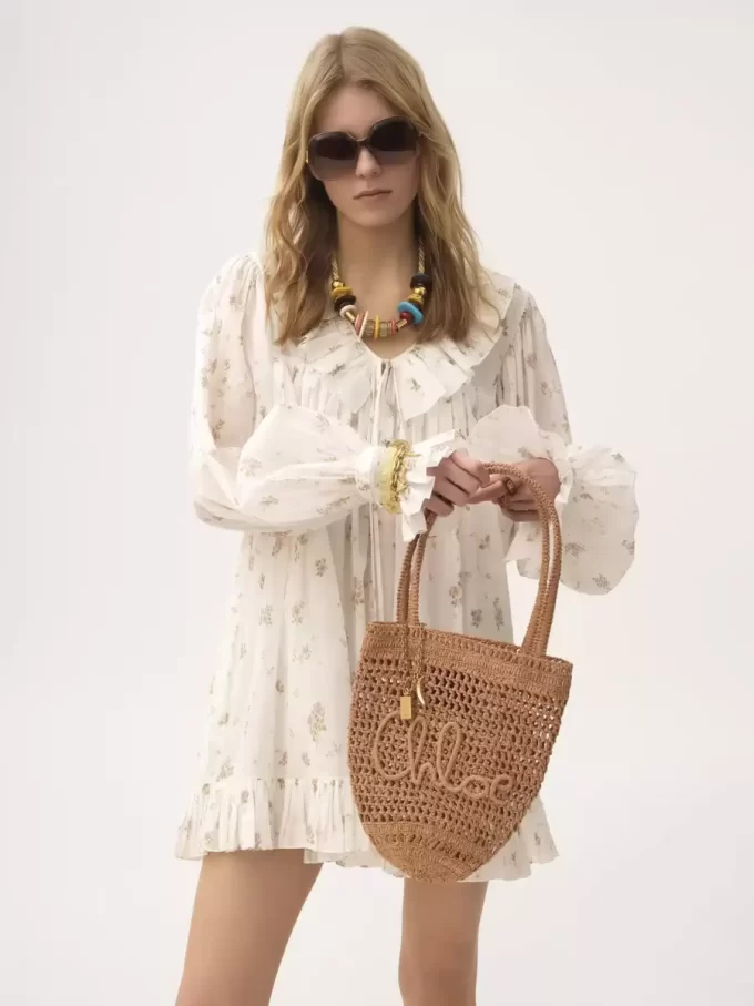 Gathered long-sleeve mini dress in cotton voile Gathered long-sleeve mini dress in cotton voile