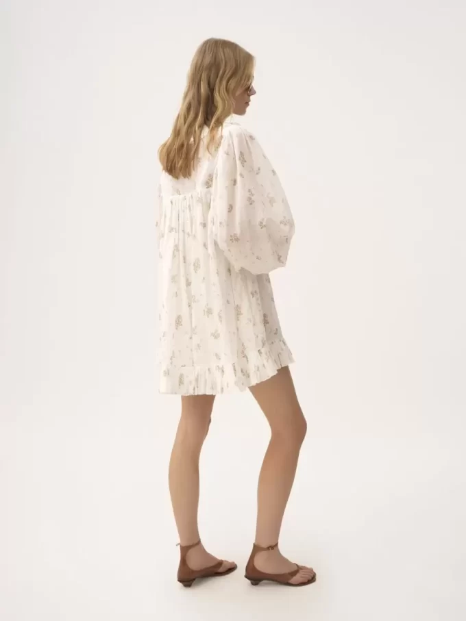Gathered long-sleeve mini dress in cotton voile Gathered long-sleeve mini dress in cotton voile
