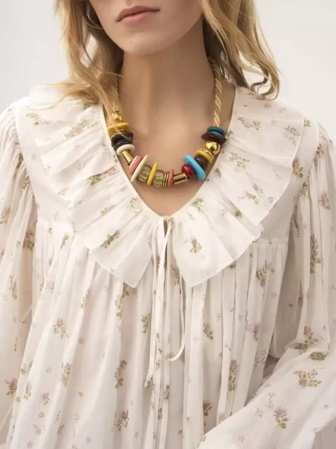 Gathered long-sleeve mini dress in cotton voile Gathered long-sleeve mini dress in cotton voile