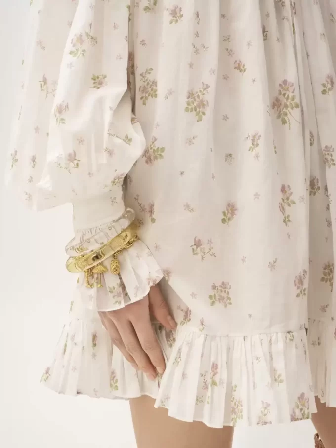 Gathered long-sleeve mini dress in cotton voile Gathered long-sleeve mini dress in cotton voile