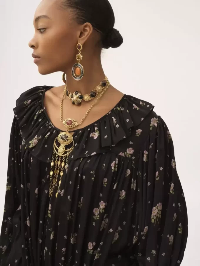 Gathered long-sleeve mini dress in silk charmeuse Gathered long-sleeve mini dress in silk charmeuse