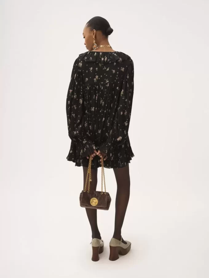 Gathered long-sleeve mini dress in silk charmeuse Gathered long-sleeve mini dress in silk charmeuse