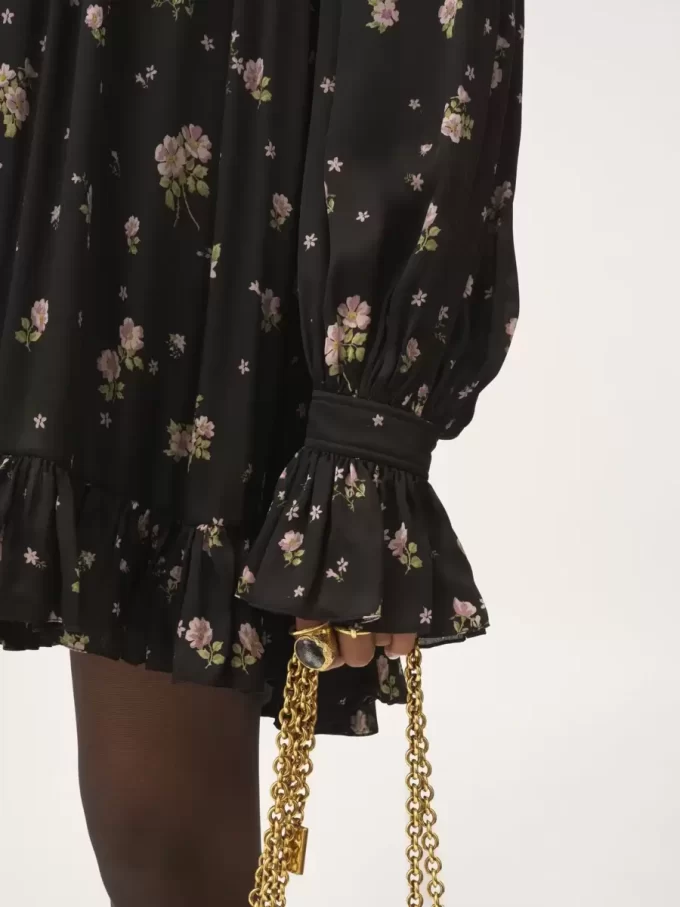 Gathered long-sleeve mini dress in silk charmeuse Gathered long-sleeve mini dress in silk charmeuse