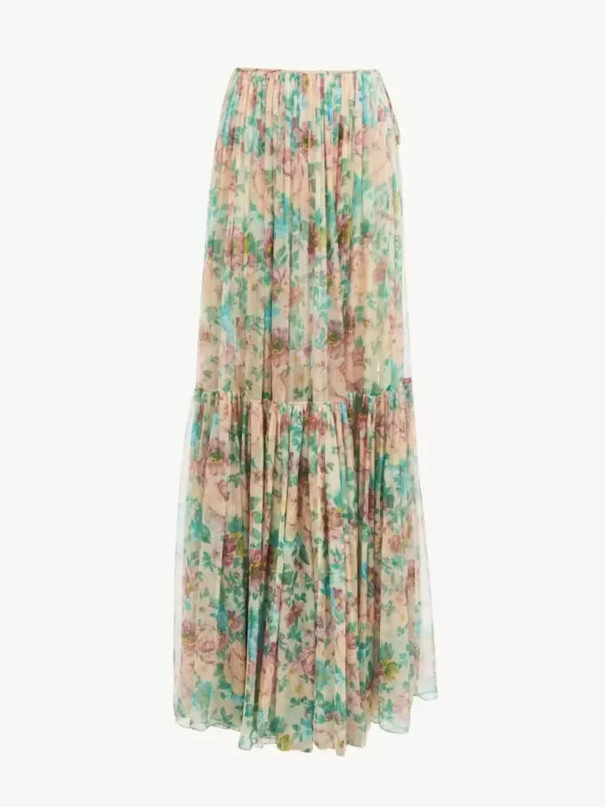 Gathered maxi skirt in silk mousseline Gathered maxi skirt in silk mousseline